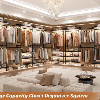Garment Rack with Wood Shelves, Closet system Storage Rack