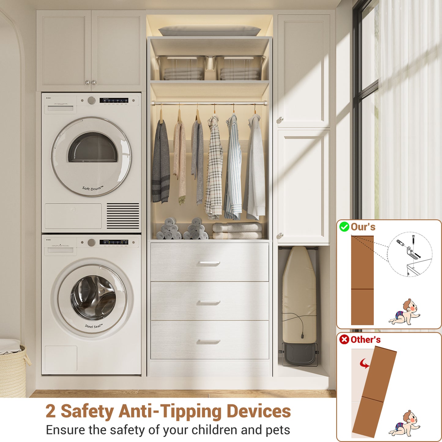 Freestanding 2FT Closet System with 3 Wood Drawers