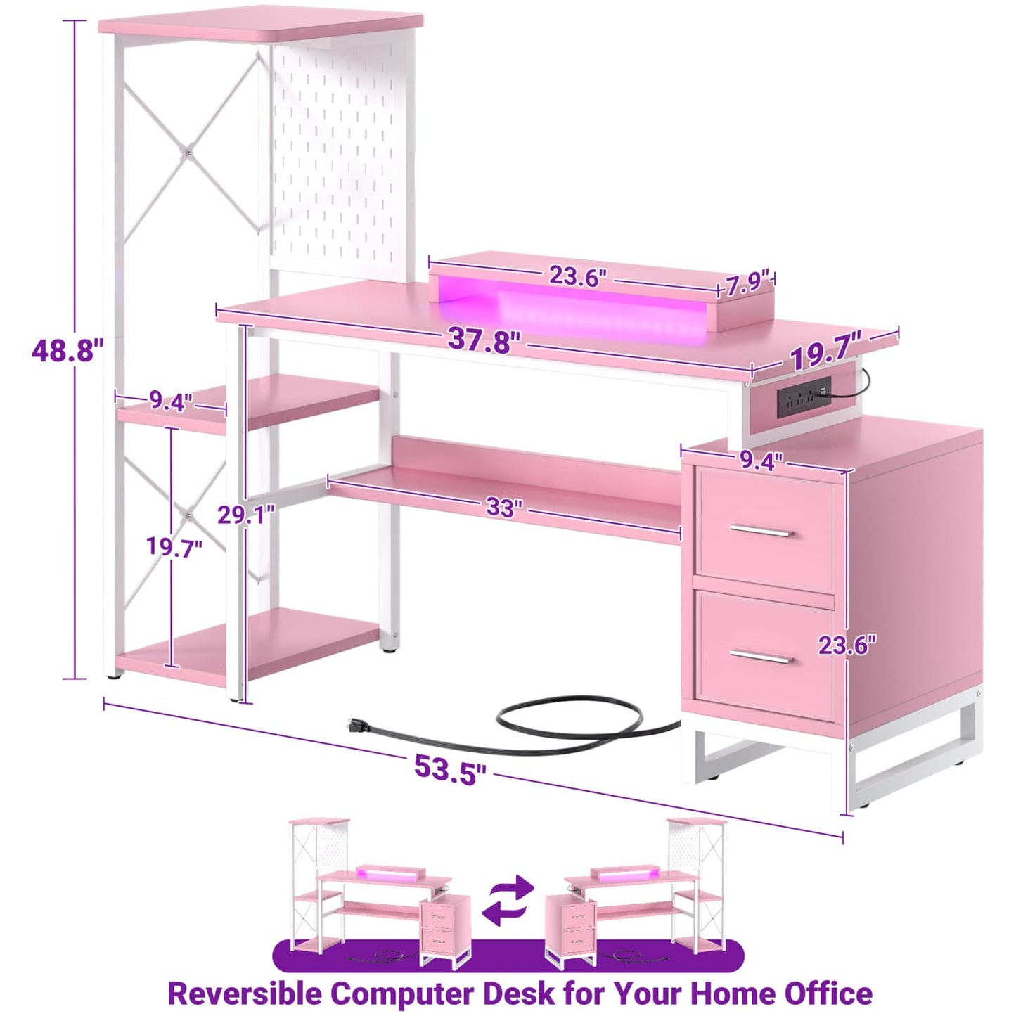 Computer Desk with Power Outlets and Fabric Drawers