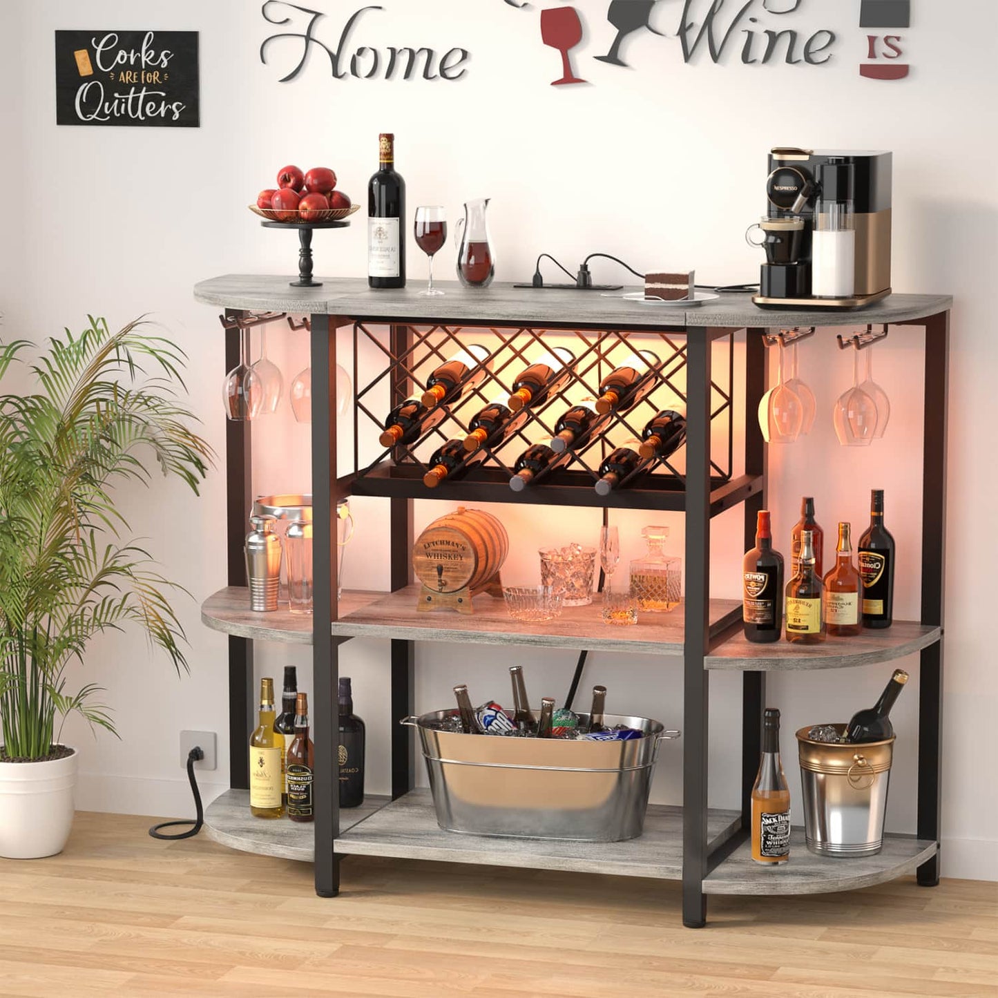 47.24" Storage Wine Cabinet with Lights and Outlets