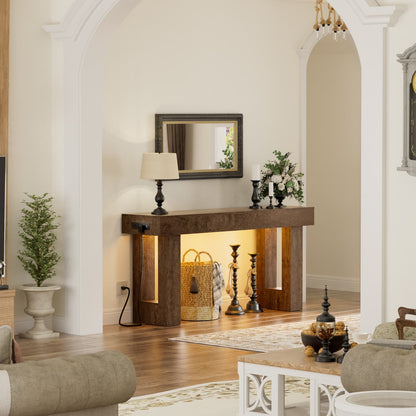 63inch Console Table with Power Outlets, Wood Narrow Entryway Table