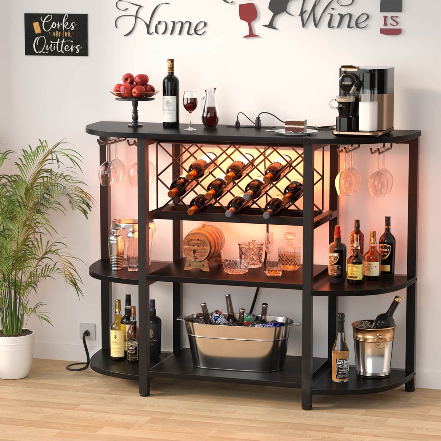 47.24" Storage Wine Cabinet with Lights and Outlets