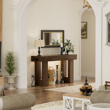 47inch Console Table with Power Outlets, Wood Narrow Entryway Table