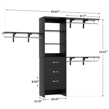 Closet Organizer System with Hanging Rods and Shelves, Wardrobe System with Drawers