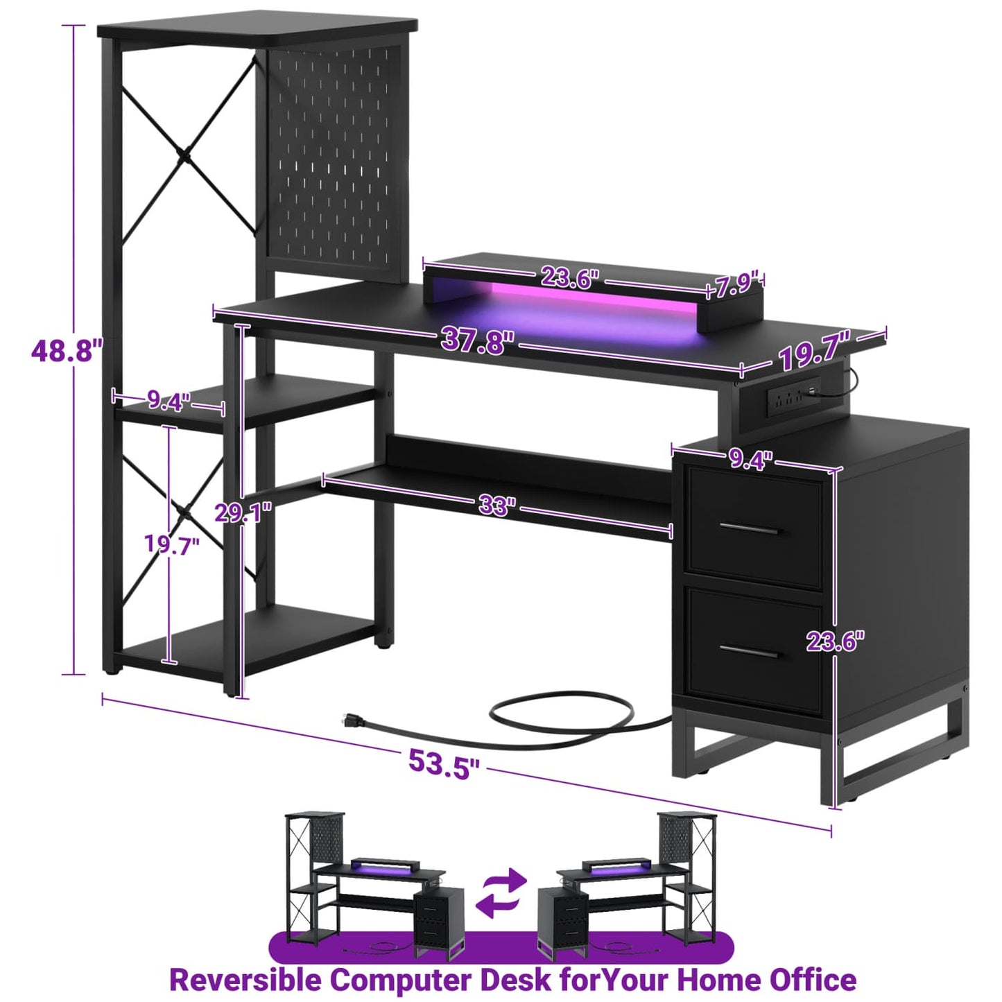 Computer Desk with Power Outlets and Fabric Drawers