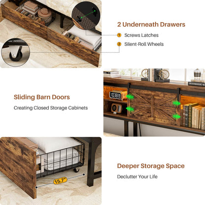 Bookcase Daybed with Wood Drawer, Corner Bed Frame with Sliding Door