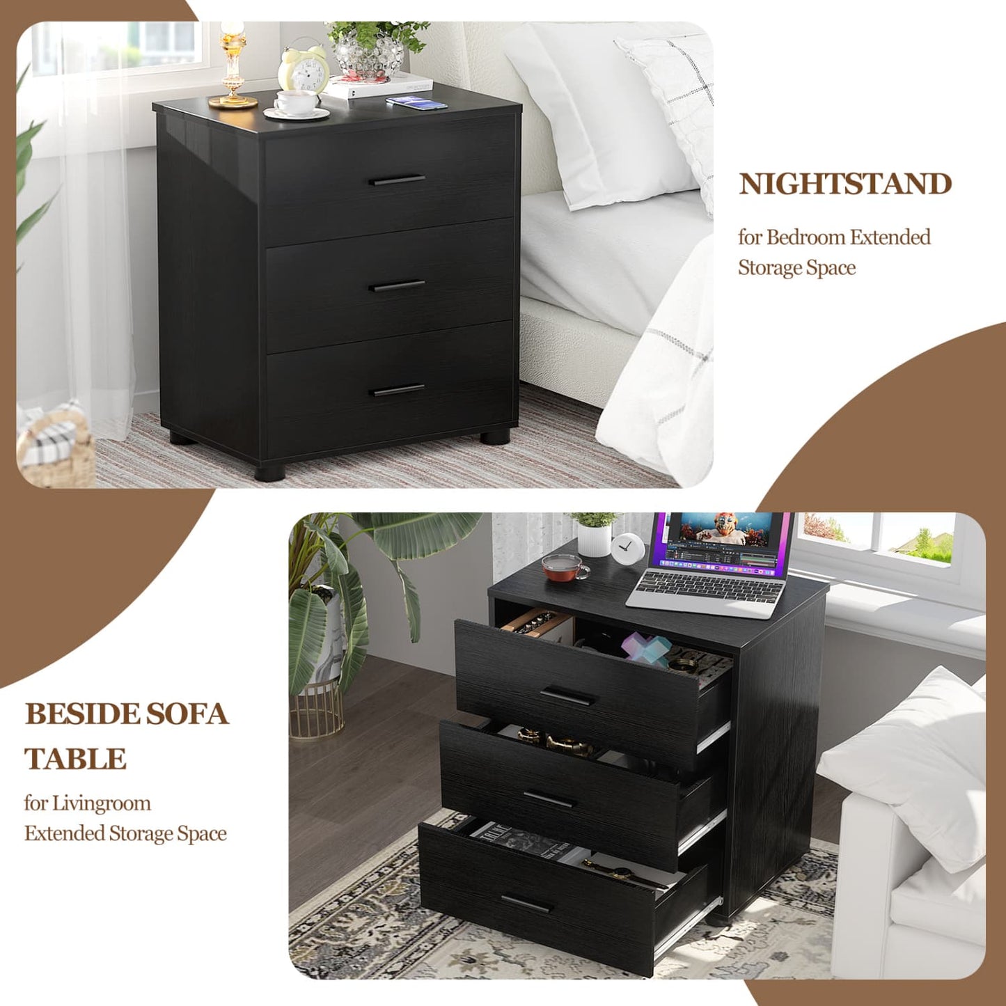 Set of 2 Wooden 6-Drawers Dressers with Storage, Closet Storage Cabinet and Nightstand