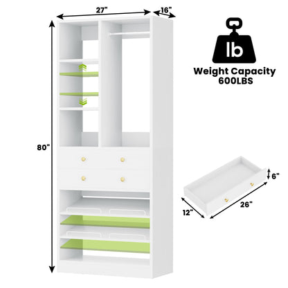 Closet Storage System with Adjustable Shoes Shelves, Closet Organizer with Drawer