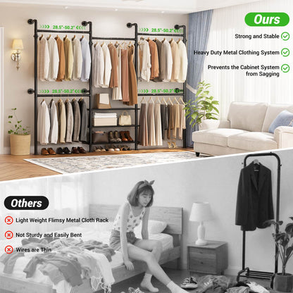 84"-128" Metal Pipe Clothing Rack Wall Mounted , Garment Rack