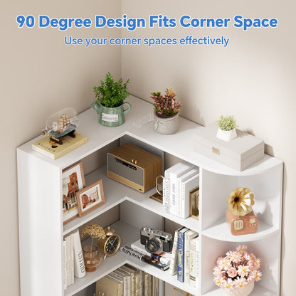 71" Tall 6-Tiers Corner Bookshelf with Open Storage, Wooden Display Shelves for Bedroom