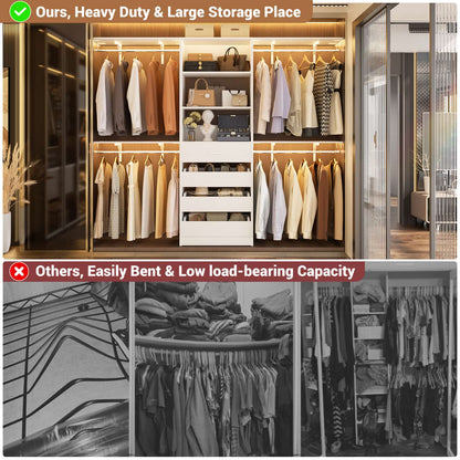 8FT Closet Organizer System with 4 Wooden Drawers & Hanging Rods