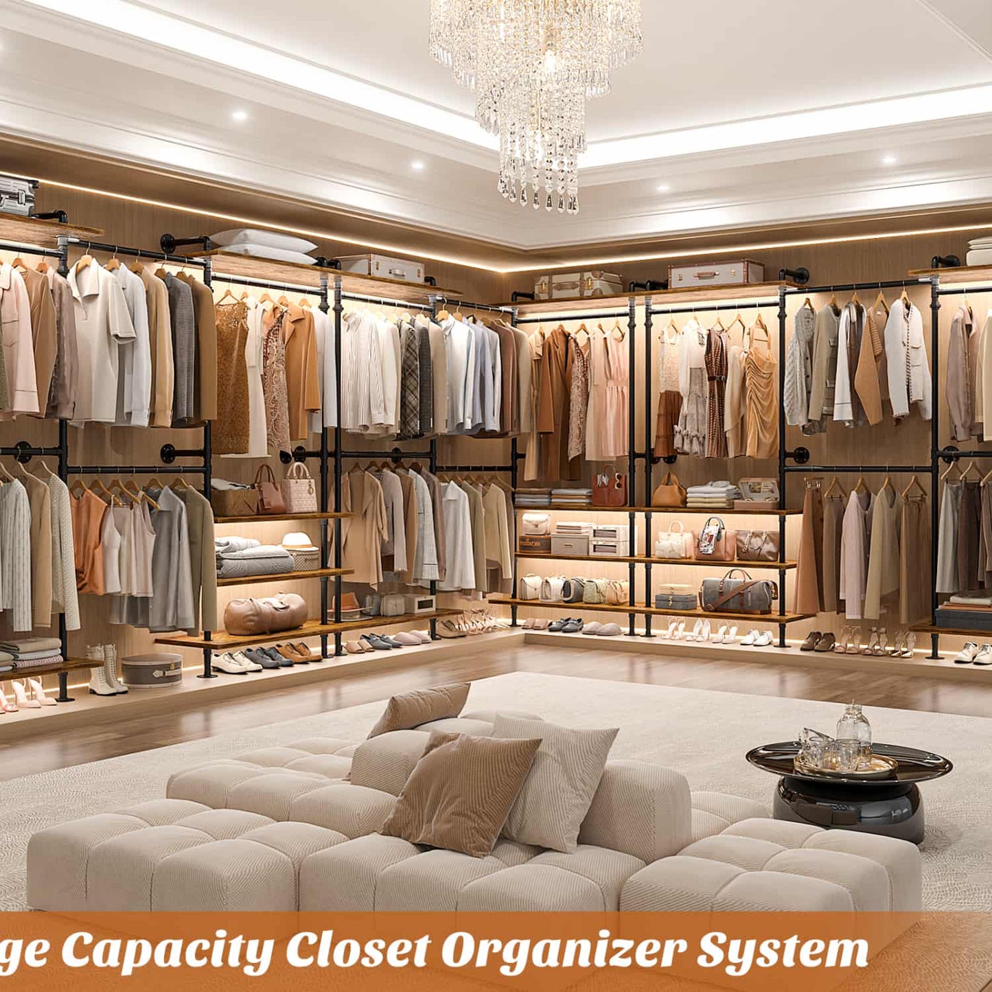 Garment Rack with Wood Shelves, Closet system Storage Rack