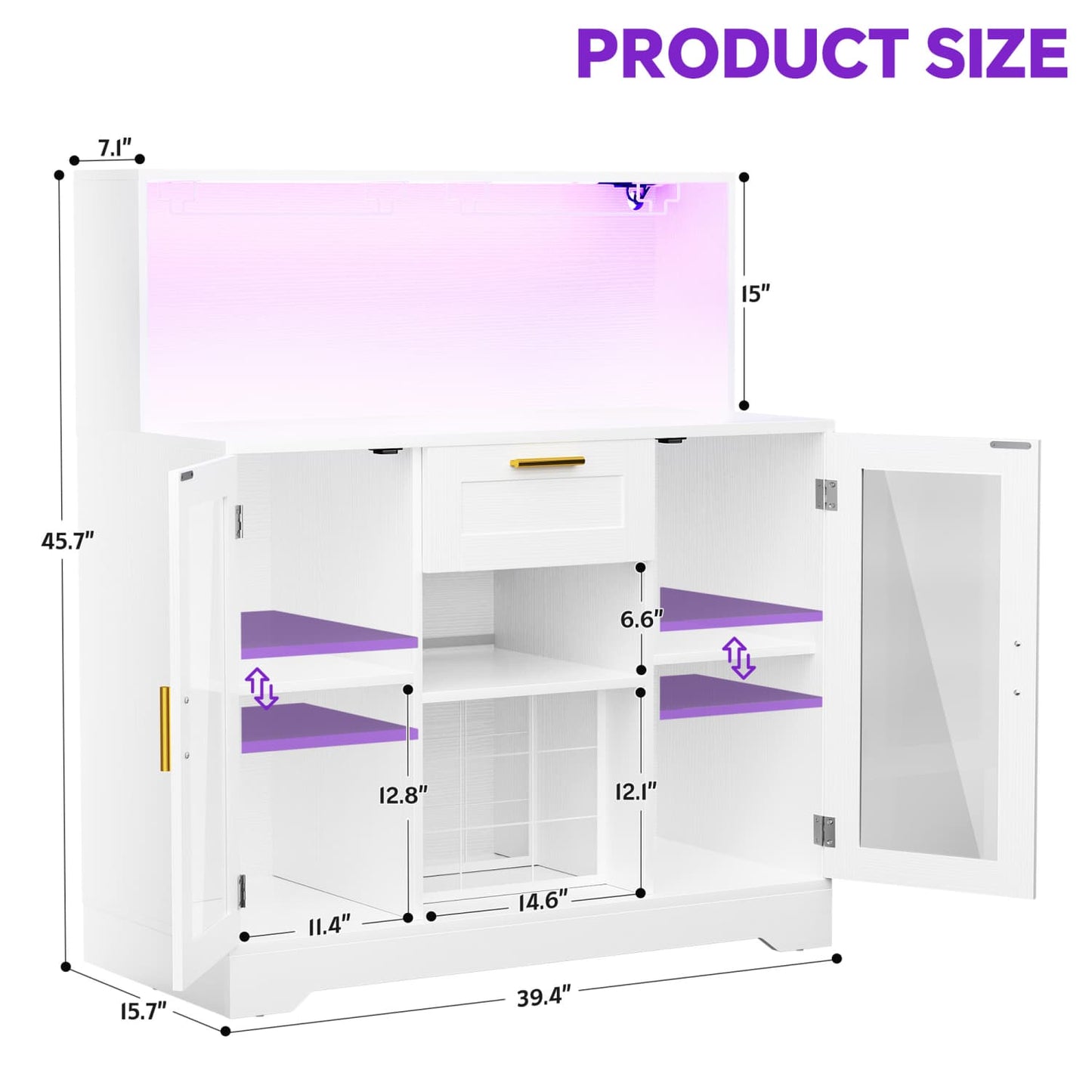 Kitchen Wine Bar Cabinet with Wine Rack and Door, Coffee Bar Buffet Table with Storage Drawer