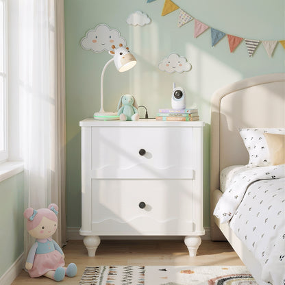 Wooden Nightstand with Charging Station, Storage Dresser with 2 Drawers