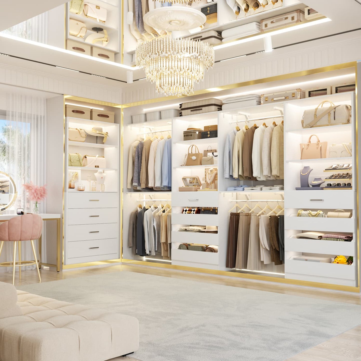Closet Organizer System with Wood Drawers and Shelves