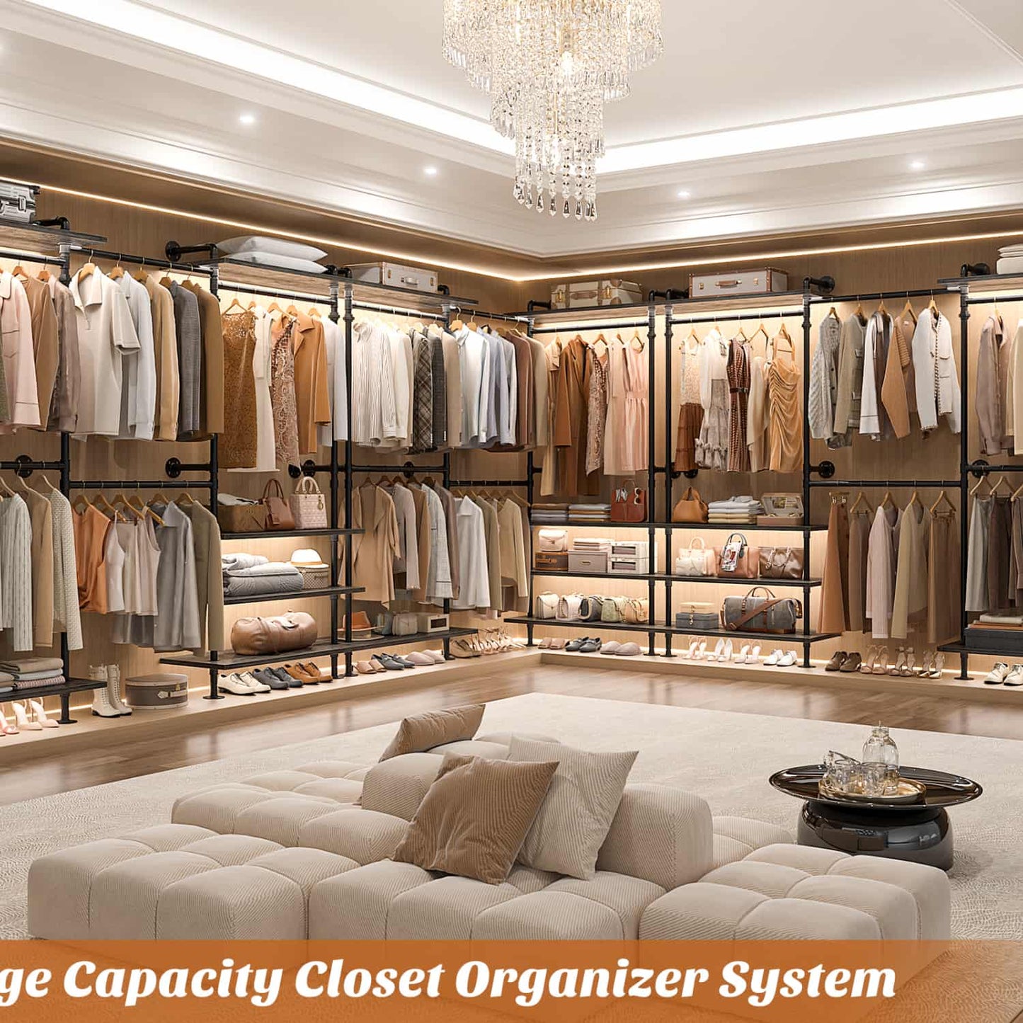 Garment Rack with Wood Shelves, Closet system Storage Rack