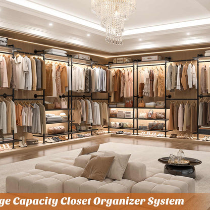 Garment Rack with Wood Shelves, Closet system Storage Rack