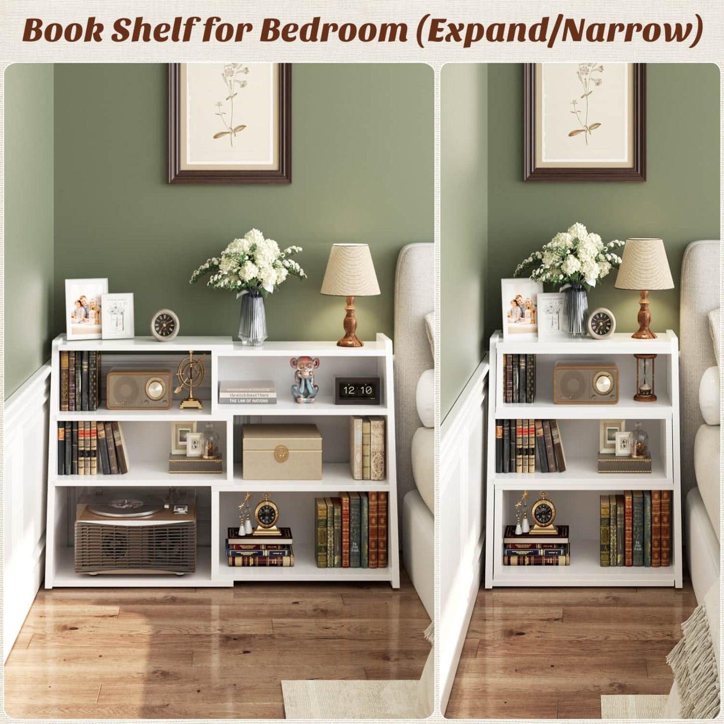 3Tier Expandable Ladder Shelf, Corner Bookshelf for Small Spaces