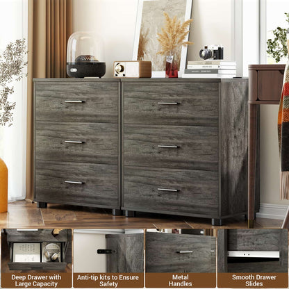 Set of 2 Wooden 6-Drawers Dressers with Storage, Closet Storage Cabinet and Nightstand