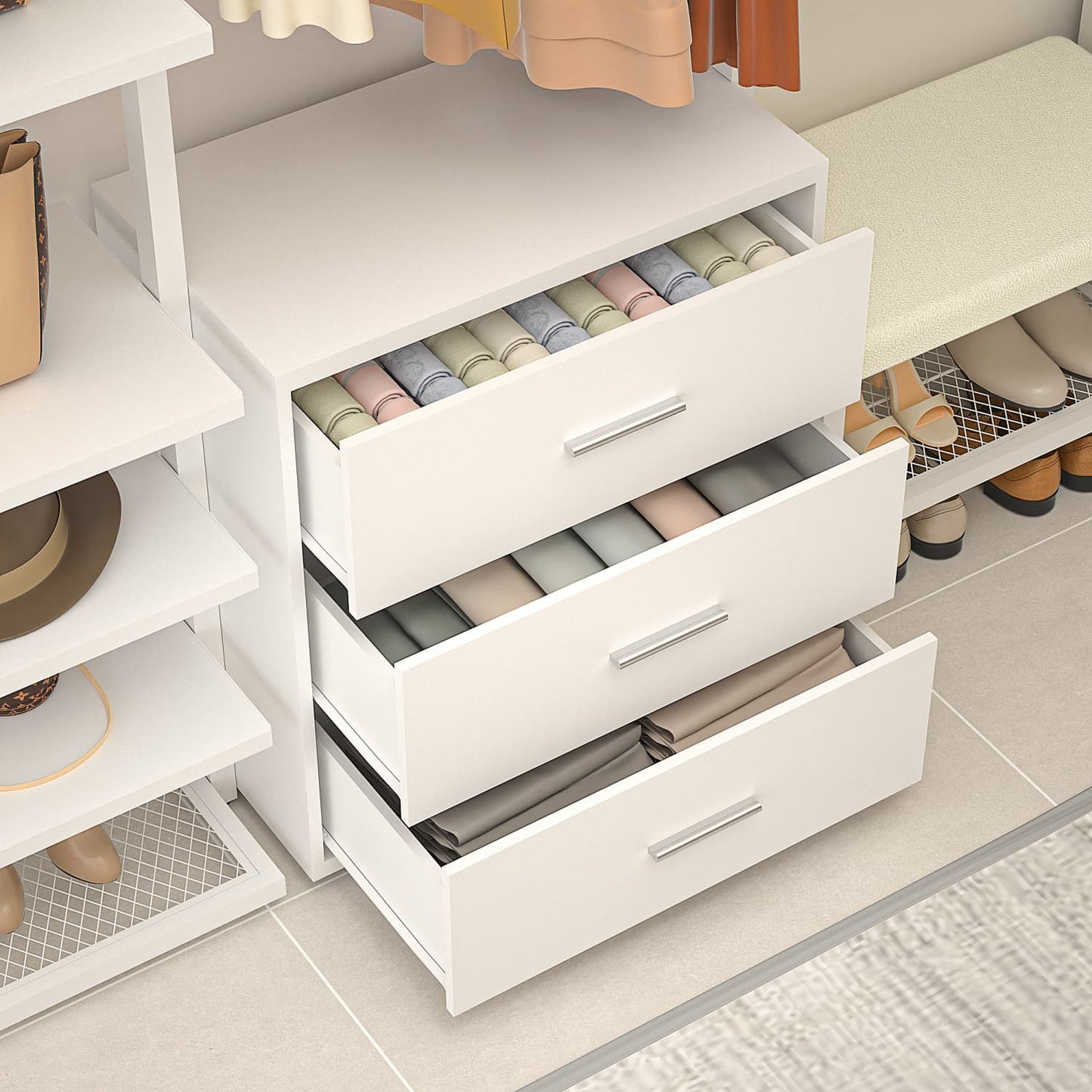Freestanding Closet Organizer with 6 Drawers, Walk-In Closet Systen with 4 Clothing Rack