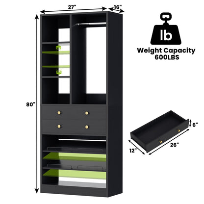 Closet Storage System with Adjustable Shoes Shelves, Closet Organizer with Drawer