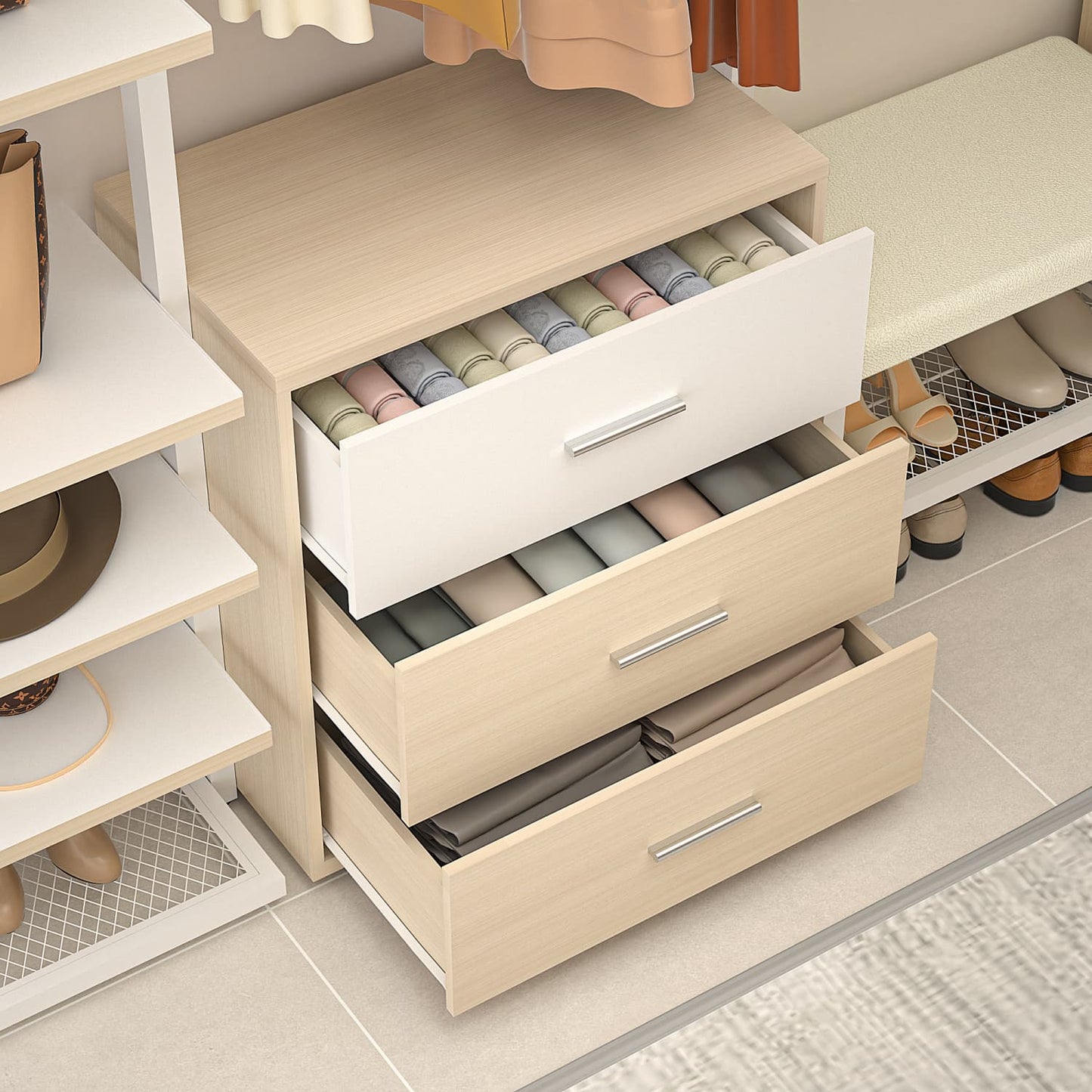 Freestanding Closet Organizer with 6 Drawers, Walk-In Closet Systen with 4 Clothing Rack