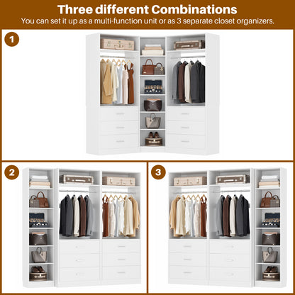 Closet System with 6 Drawers & 10 Shelves, Reversible Walk-in Closets, Load 1500+LBS