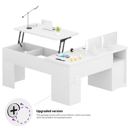 56'' Lift Top Computer Desk with Drawers and Power Outlets, Lift Top-White