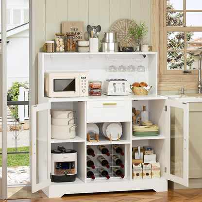 Wine Bar Buffet Table with Storage and Wine Rack, Coffee Bar Cabinet with Drawer