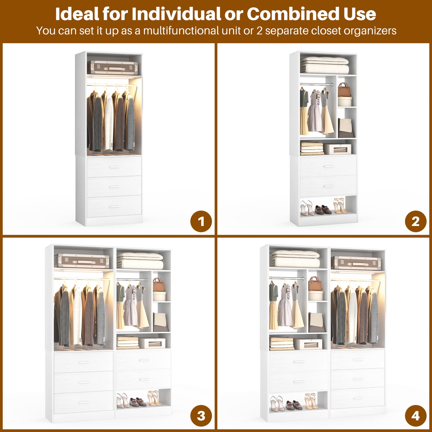 4FT Closet Systems with 3CCT Sensor Light & 5 Wood Drawers