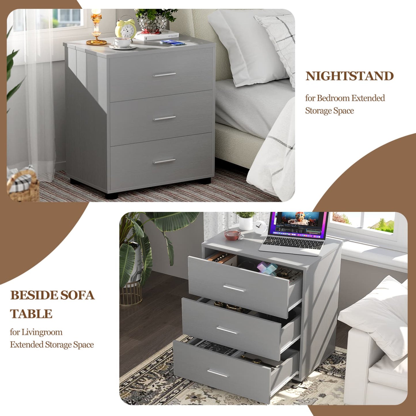 Set of 2 Wooden 6-Drawers Dressers with Storage, Closet Storage Cabinet and Nightstand