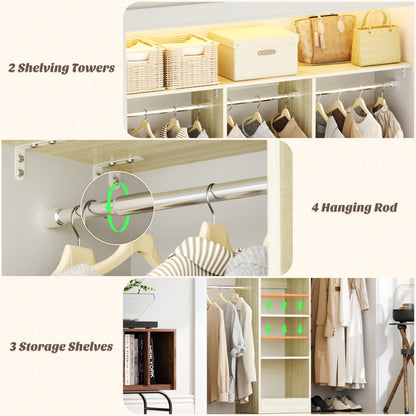 47'' W Closet System with Hanging Rods and Shelves, Closet Organizer for Bedroom