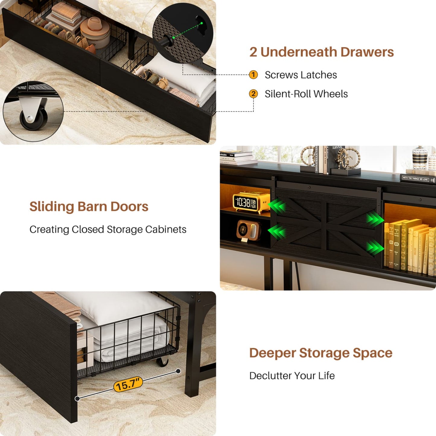 Bookcase Daybed with Wood Drawer, Corner Bed Frame with Sliding Door