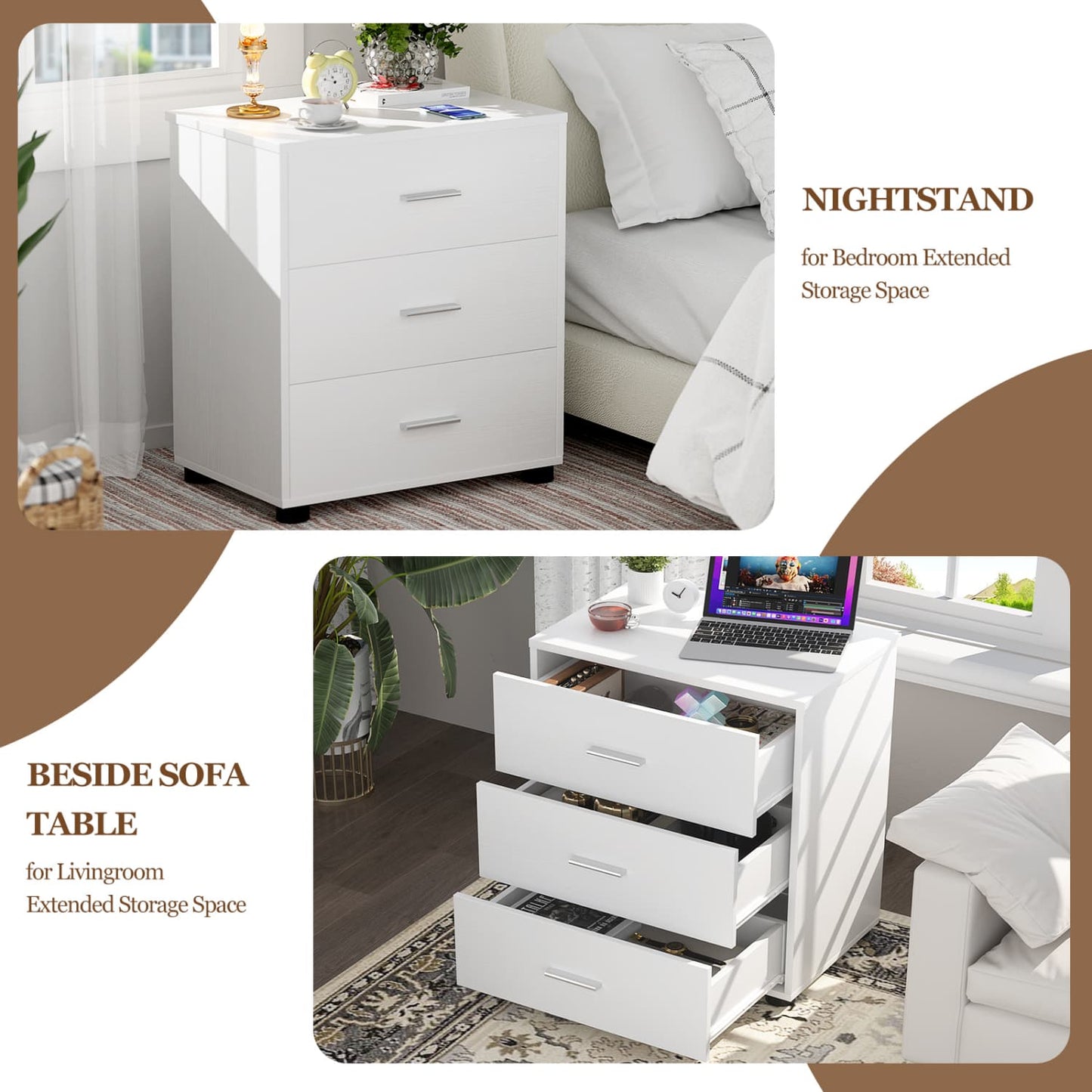Set of 2 Wooden 6-Drawers Dressers with Storage, Closet Storage Cabinet and Nightstand