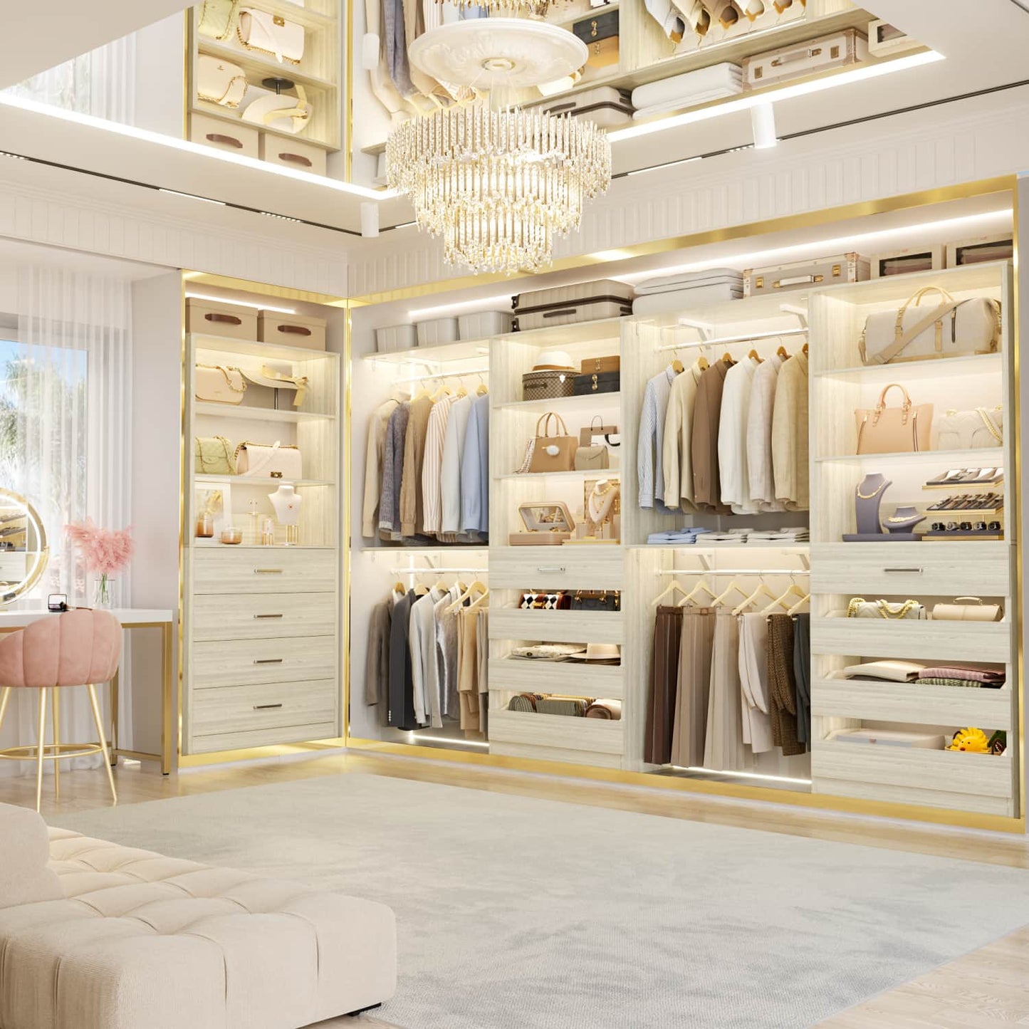 Closet Organizer System with Wood Drawers and Shelves