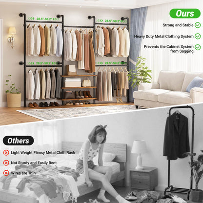 84"-128" Metal Pipe Clothing Rack Wall Mounted , Garment Rack