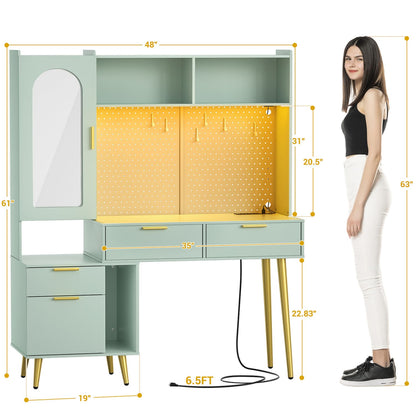Makeup Vanity with Hutch, LED Lighted Mirror & Charging Station