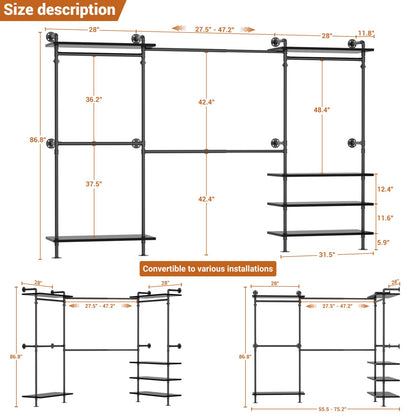 Garment Rack with Wood Shelves, Closet system Storage Rack