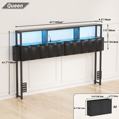 Queen Upholstered Headboard with Storage Bags