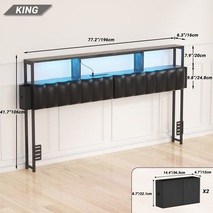 King Upholstered Headboard with Storage Bags