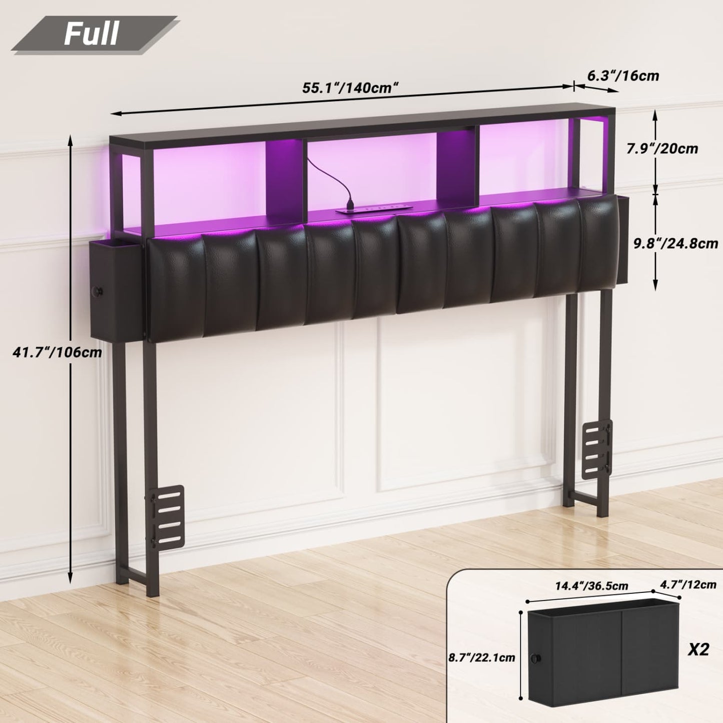 Full Upholstered Headboard with Storage Bags