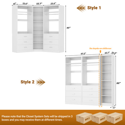 Closet System with 6 Drawers & 10 Shelves, Reversible Walk-in Closets, Load 1500+LBS