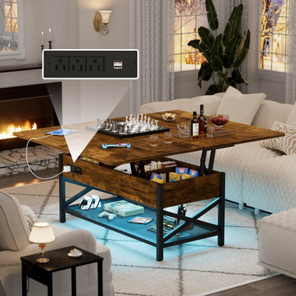 Coffee Table Lift Top with LED Light and Power Outlet