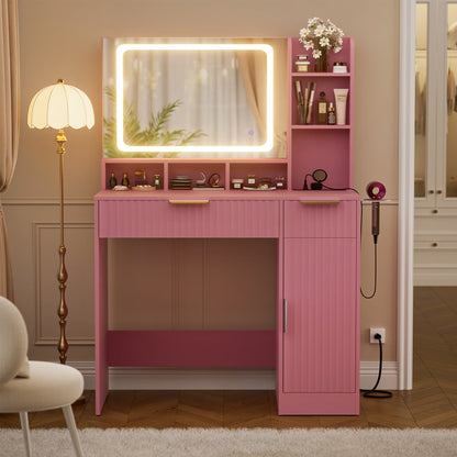Vanity Desk with Mirror and 3 Color Lights, Makeup Vanity Desk with Drawers