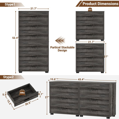 Set of 2 Wooden 6-Drawers Dressers with Storage, Closet Storage Cabinet and Nightstand