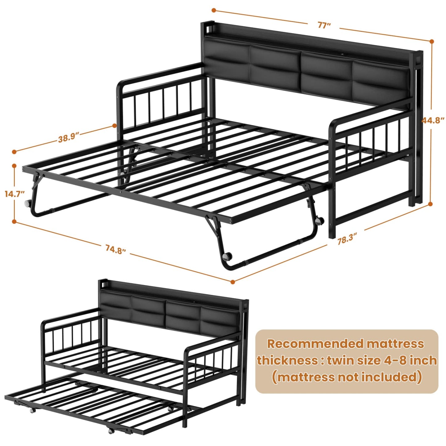 Daybed with Trundle and Charging Station