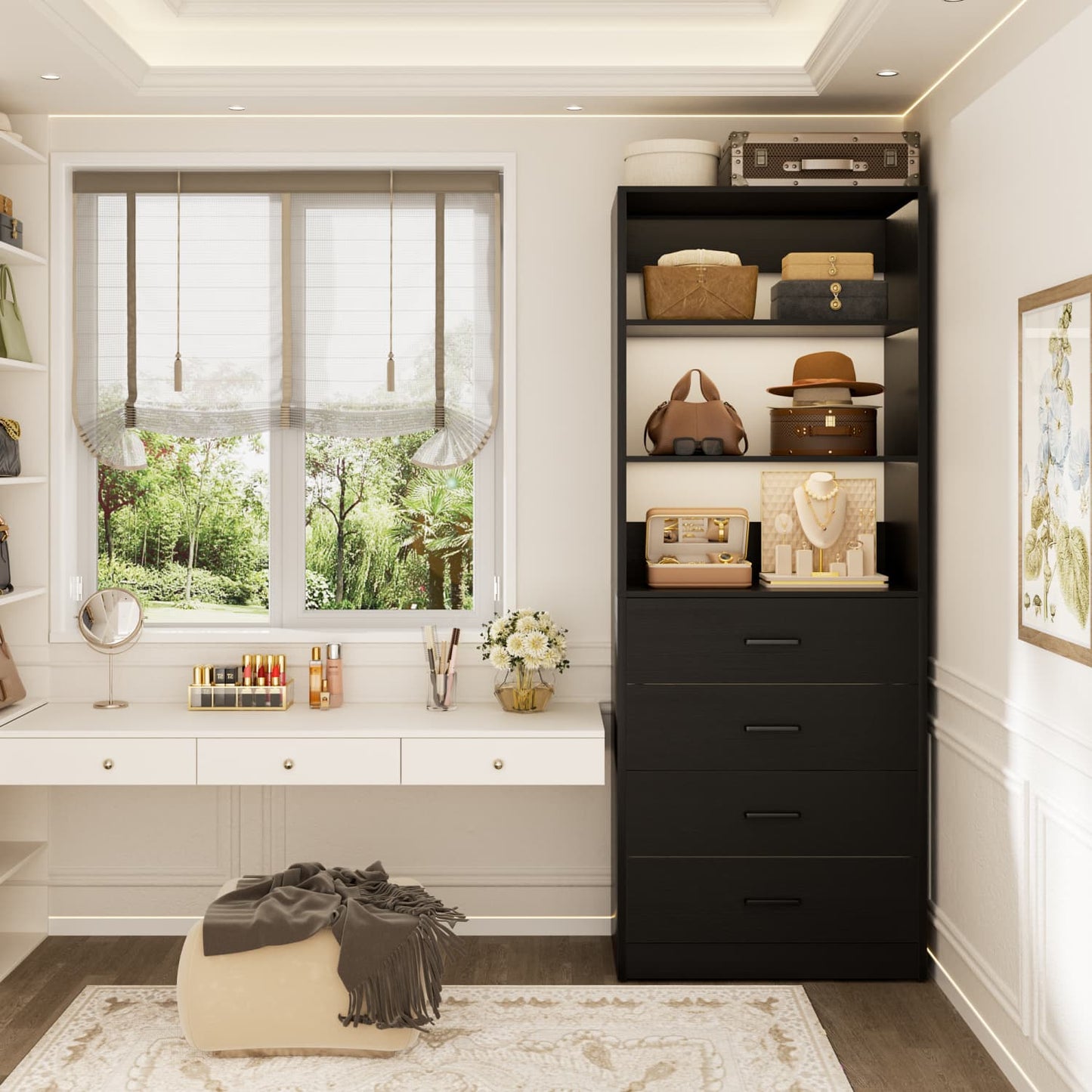 Closet Organizer System with Wood Drawers and Shelves