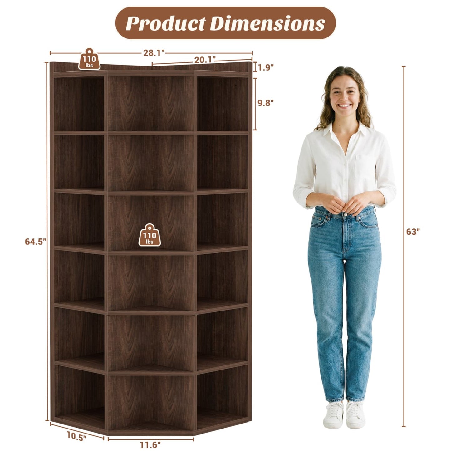 6-tier Modern Bookshelf, Storage Bookcase