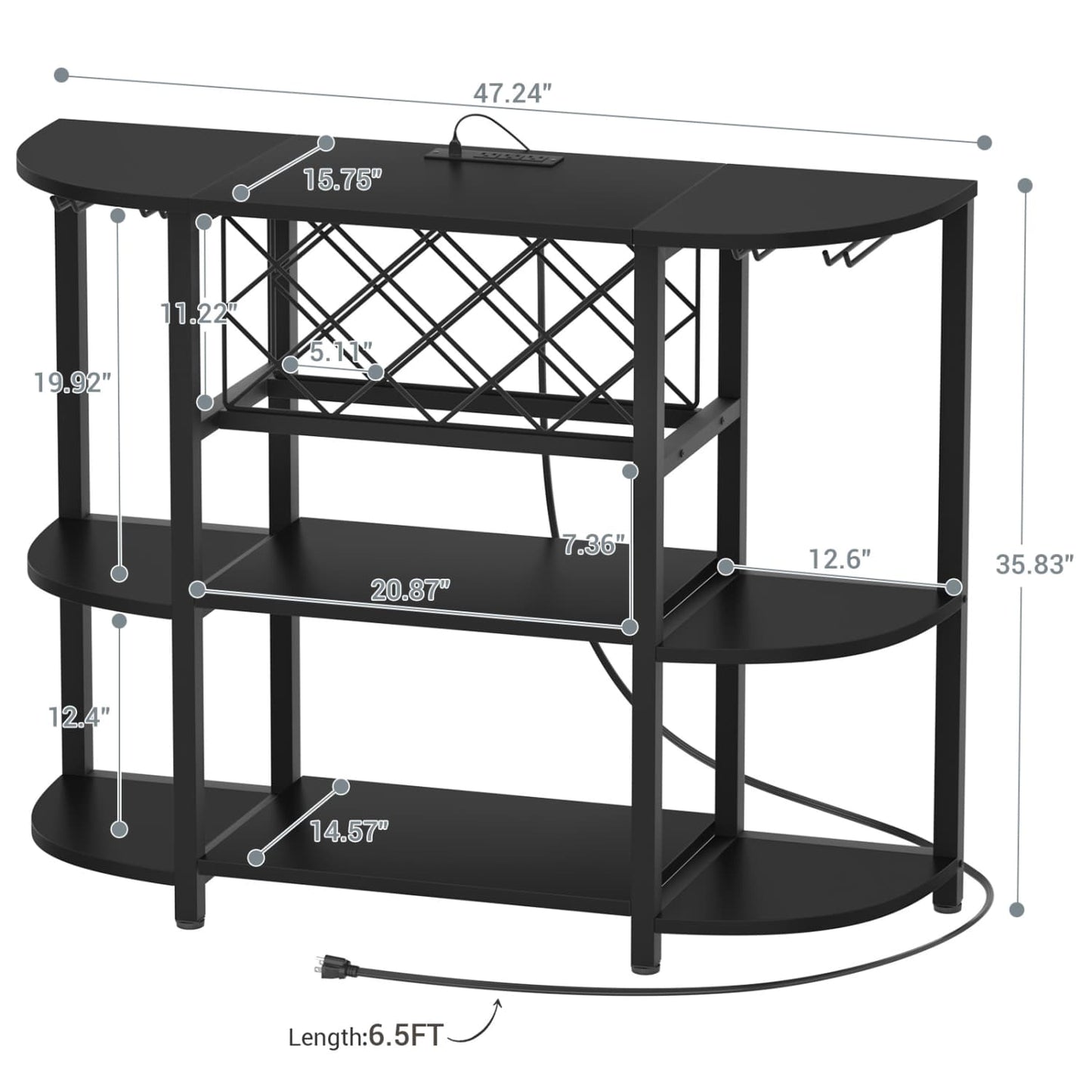 47.24" Storage Wine Cabinet with Lights and Outlets