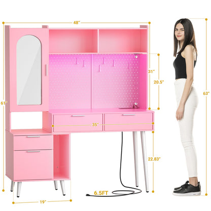 Makeup Vanity with Hutch, LED Lighted Mirror & Charging Station